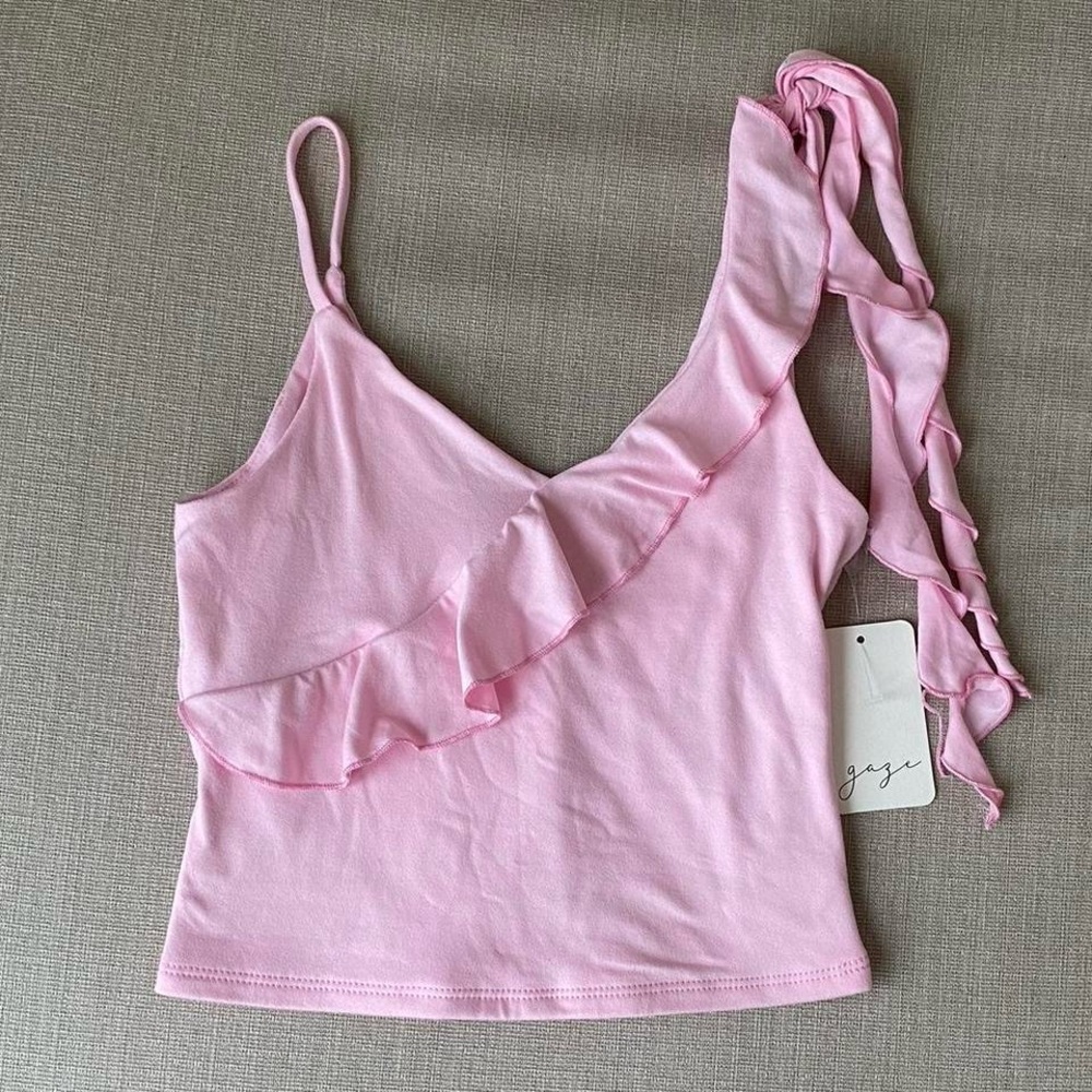 Light Pink One-Shoulder Ruffle Camisole